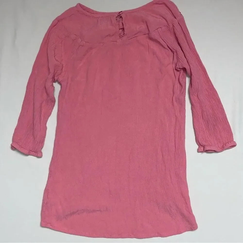 Pink Tunic Top Blouse Shirt Girl’s Large 10-12 Lace Neckline Boho Old Navy